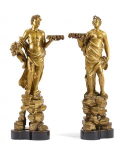 Figure allegoriche di Bacco e Demetra in legno intagliato e dorato, Genova secolo XVIII