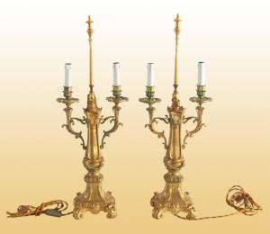 Coppia lampade di candelieri in bronzo dorato del 1800 francesi